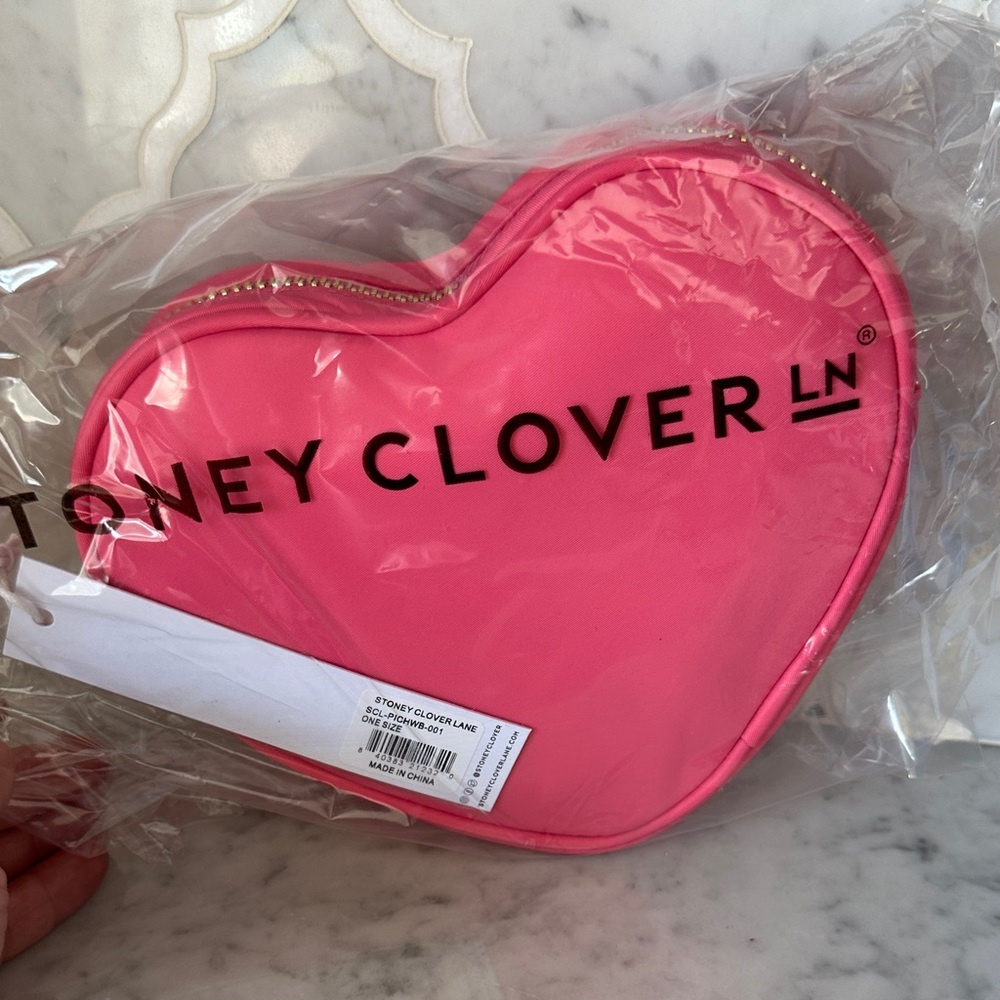 Stoney Clover Lane Pink Heart Pouch with Gold Zipper